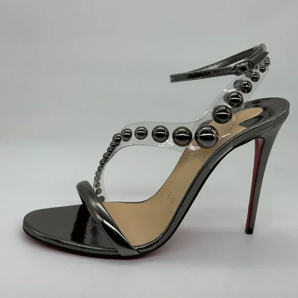 Christian Louboutin CORINETTA 100 Studded PVC Strap SandalS Heels Shoes $845 - Picture 6 of 14